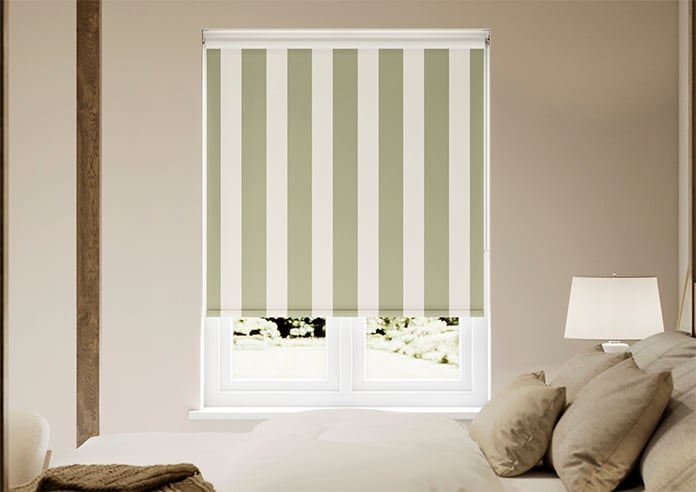 Cowes Stripe (Blackout), Stone Moss - Motorised Roller Blind - Image 3